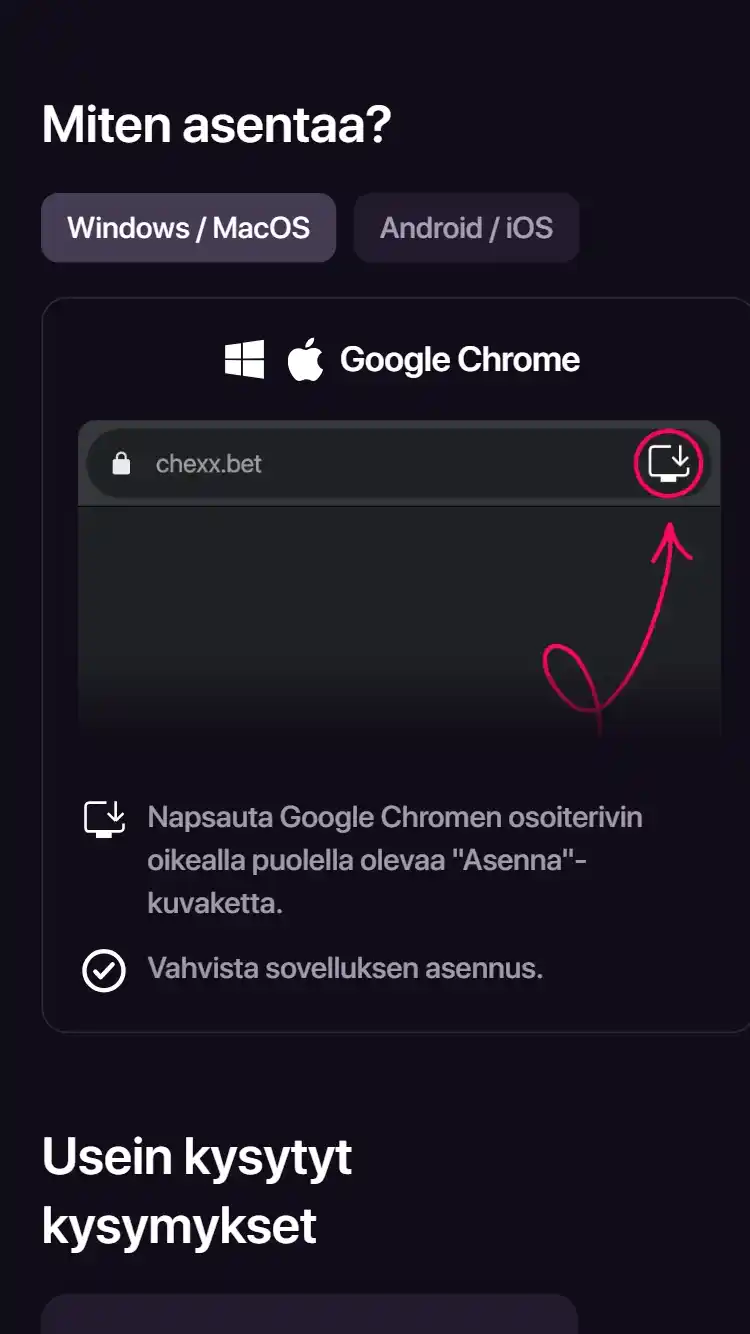CHEXX mobiilin PWA- tai selainkäyttö puhelimella